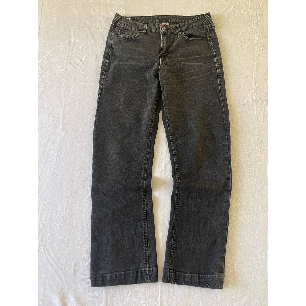True Religion Women's Dana Straight Leg Jeans Faded Black Horseshoe Stitch Sz 31